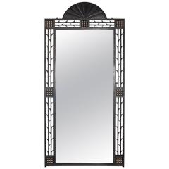 Art Deco Large-Scale Mirror in Wrought Iron and Bronze Attributed to Paul Kiss