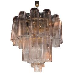 Murano Ribbed Glass "Wave" Chandelier in Clear and Smoked Champagne Glass