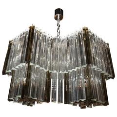 Mid-Century Infinity Chandelier in Smoked and Clear Murano Triedre Crystals