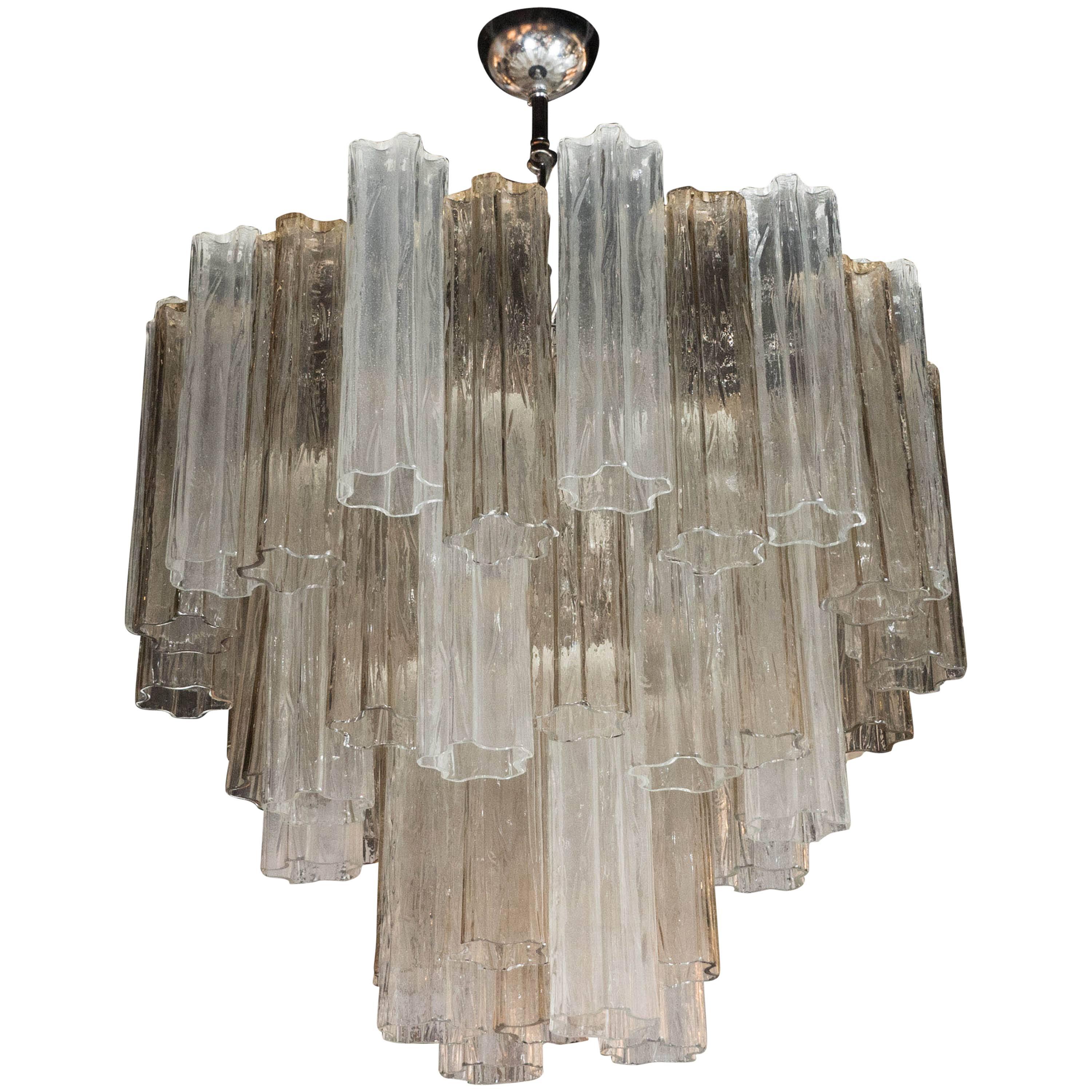 Murano Three-Tier Smoked and Clear Tronchi Chandelier with Chrome Fittings