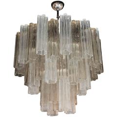 Murano Three-Tier Smoked and Clear Tronchi Chandelier with Chrome Fittings 4