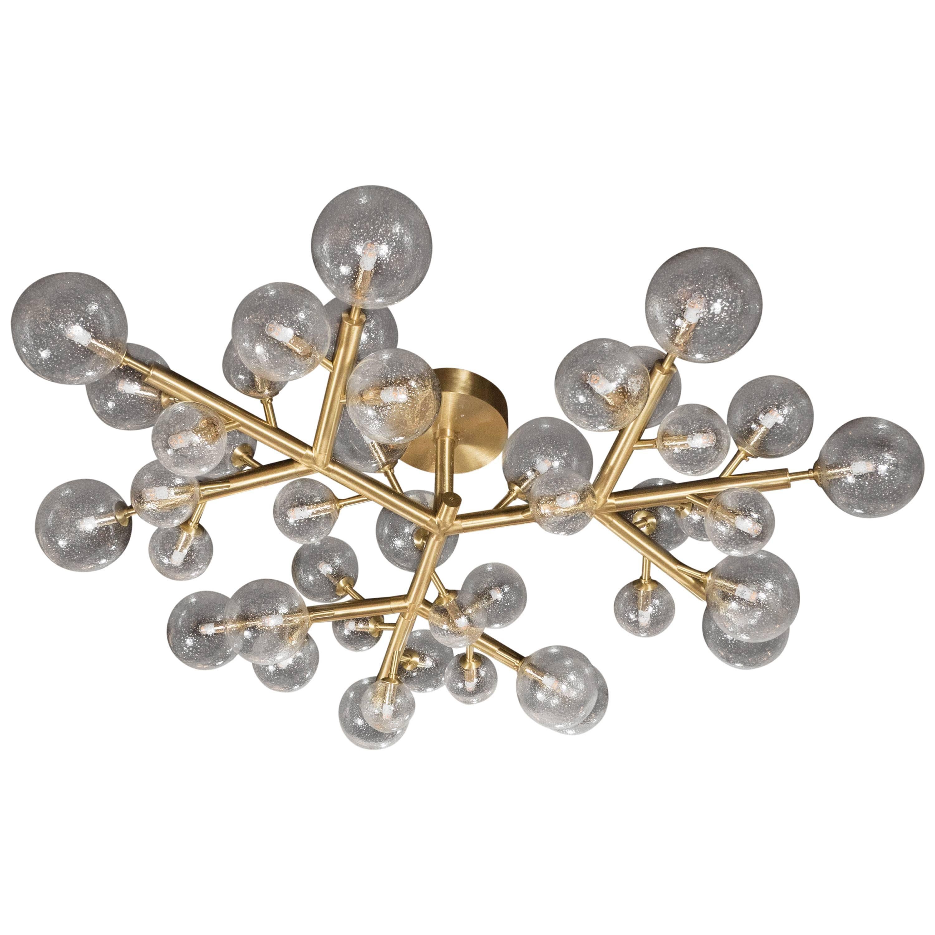Brass & Murano Glass Molecular "Snowflake" Chandelier by High Style Deco