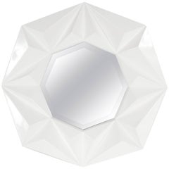 Modernist Faceted Octagonal Mirror in White Lacquer