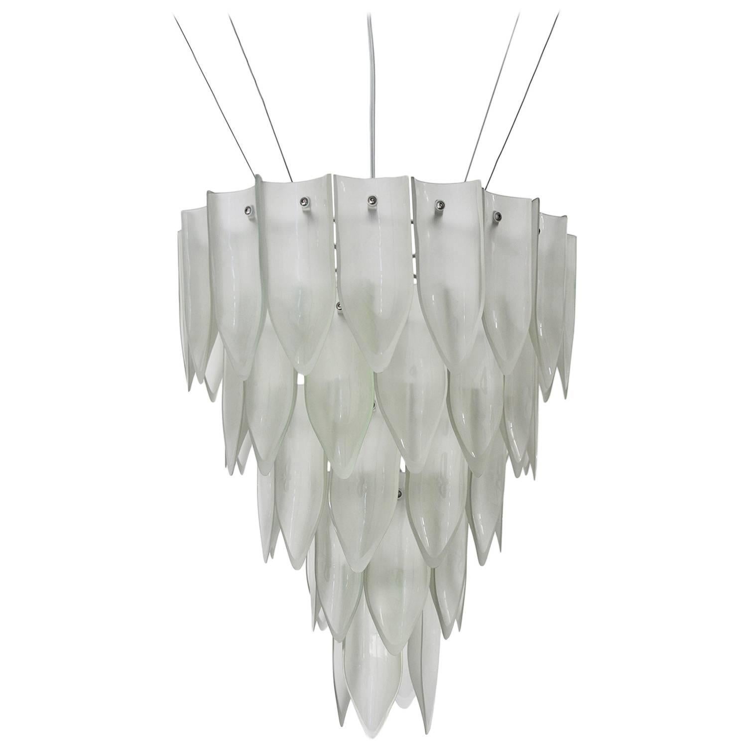 Recycled Large Clear Matte Glass Artisanal Transglass Chandelier For Sale