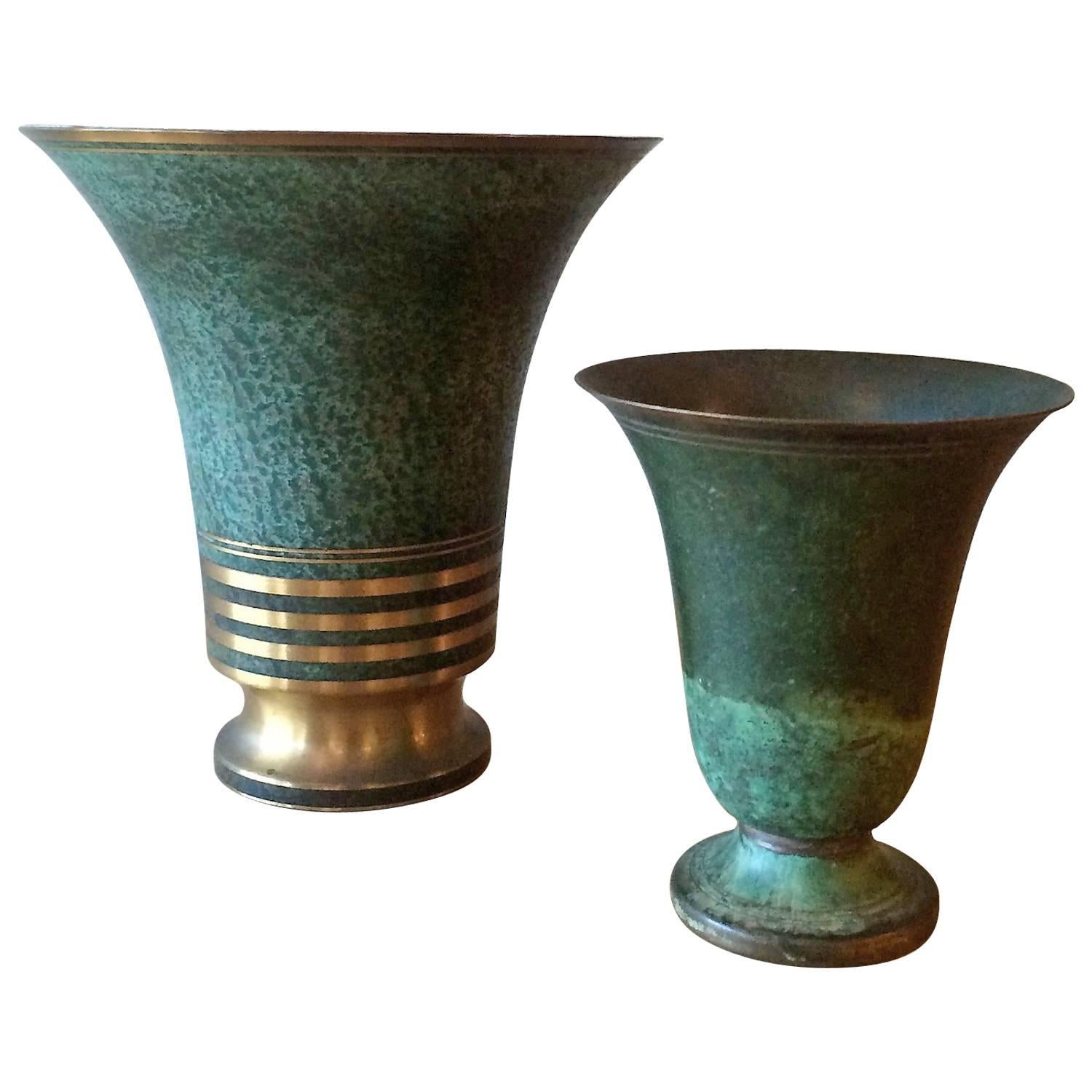 Pair of Bronze Verdigris Vases by Carl Sorenson