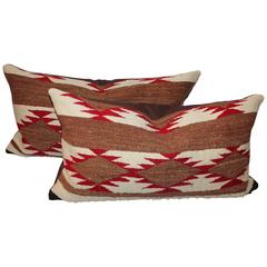 Pair of Navajo Saddle Blanket Weaving Pillows Antique Pair of Navajo Saddle Blanket Weaving Pillows