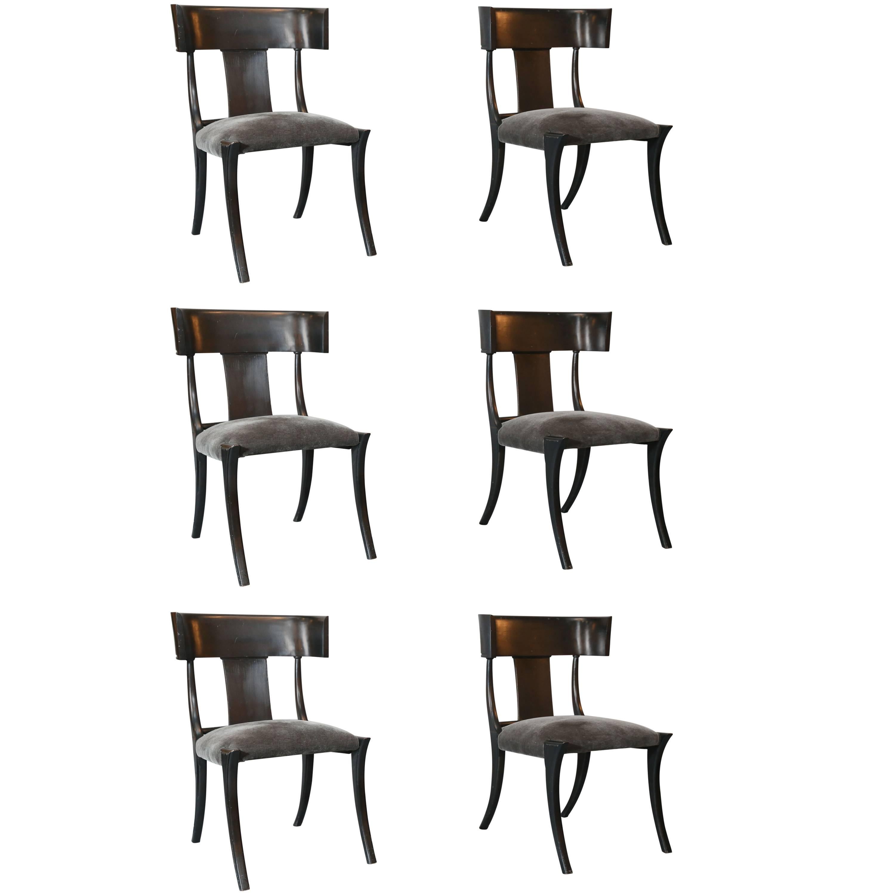 Set of Six Vintage Ebony Stained Klismos Chairs
