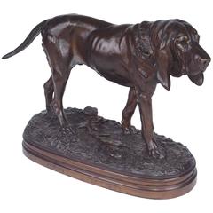 "Bloodhound" Patinated Bronze by Prosper Lecourtier