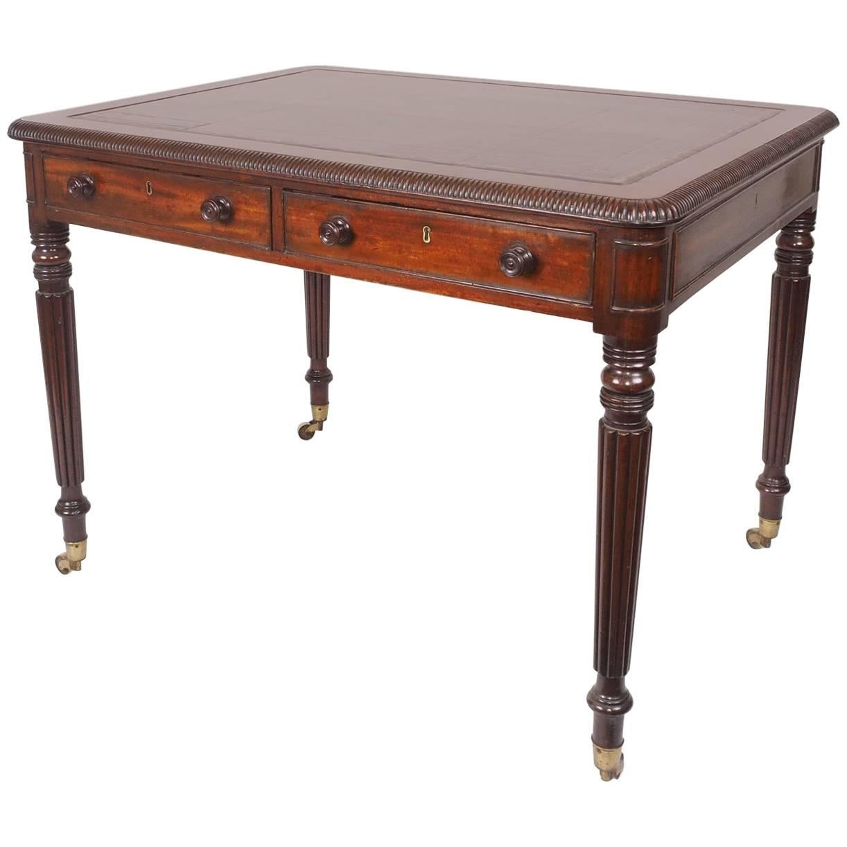Leather Lined Mahogany Writing Table For Sale