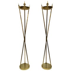 1960 Italian Pair of Monumental Brass Floor Lamps