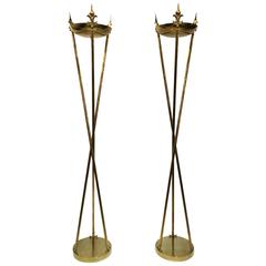 1960 Italian Pair of Monumental Brass Floor Lamps 11