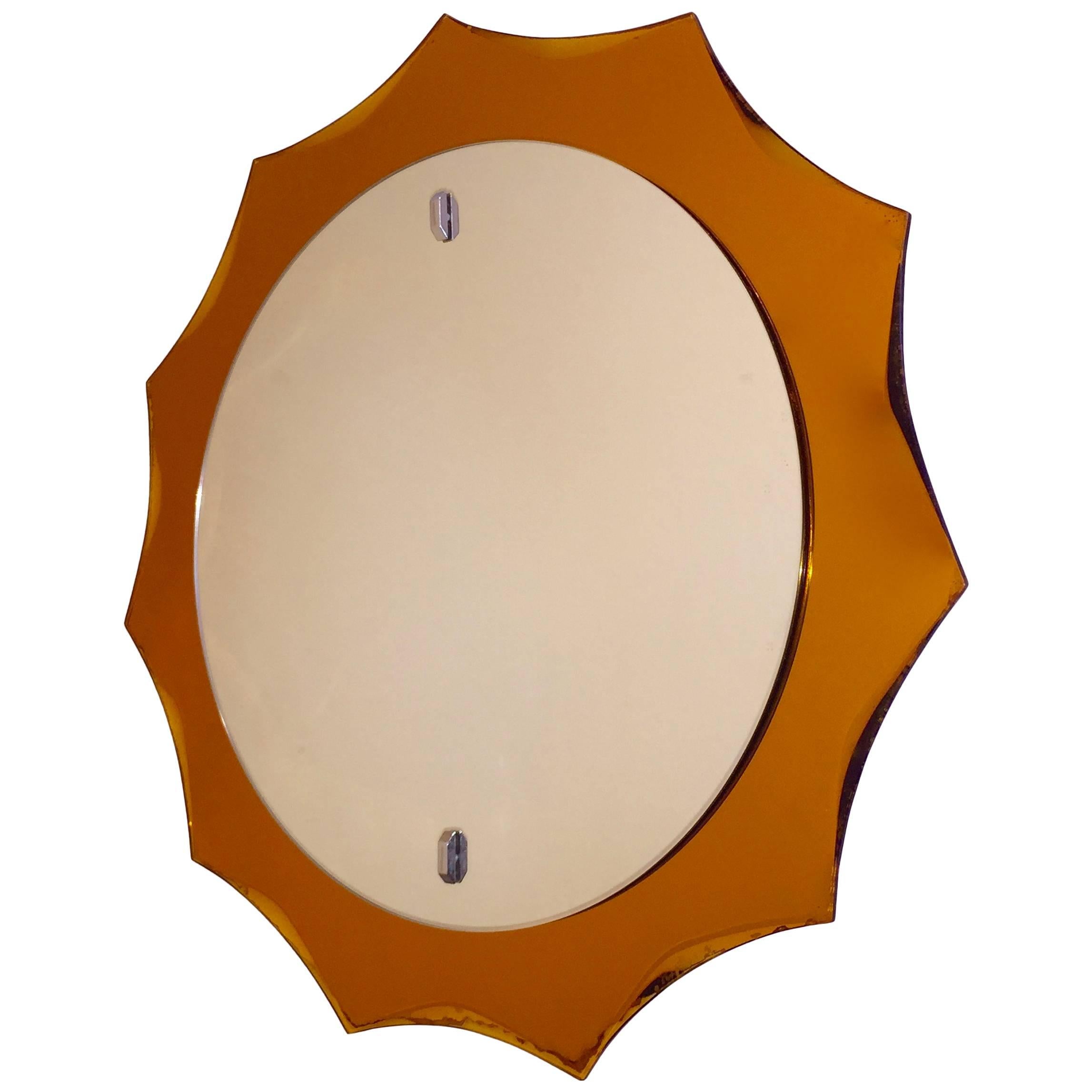 Vintage 1950s Bright Orange Italian mirror, original mid-century