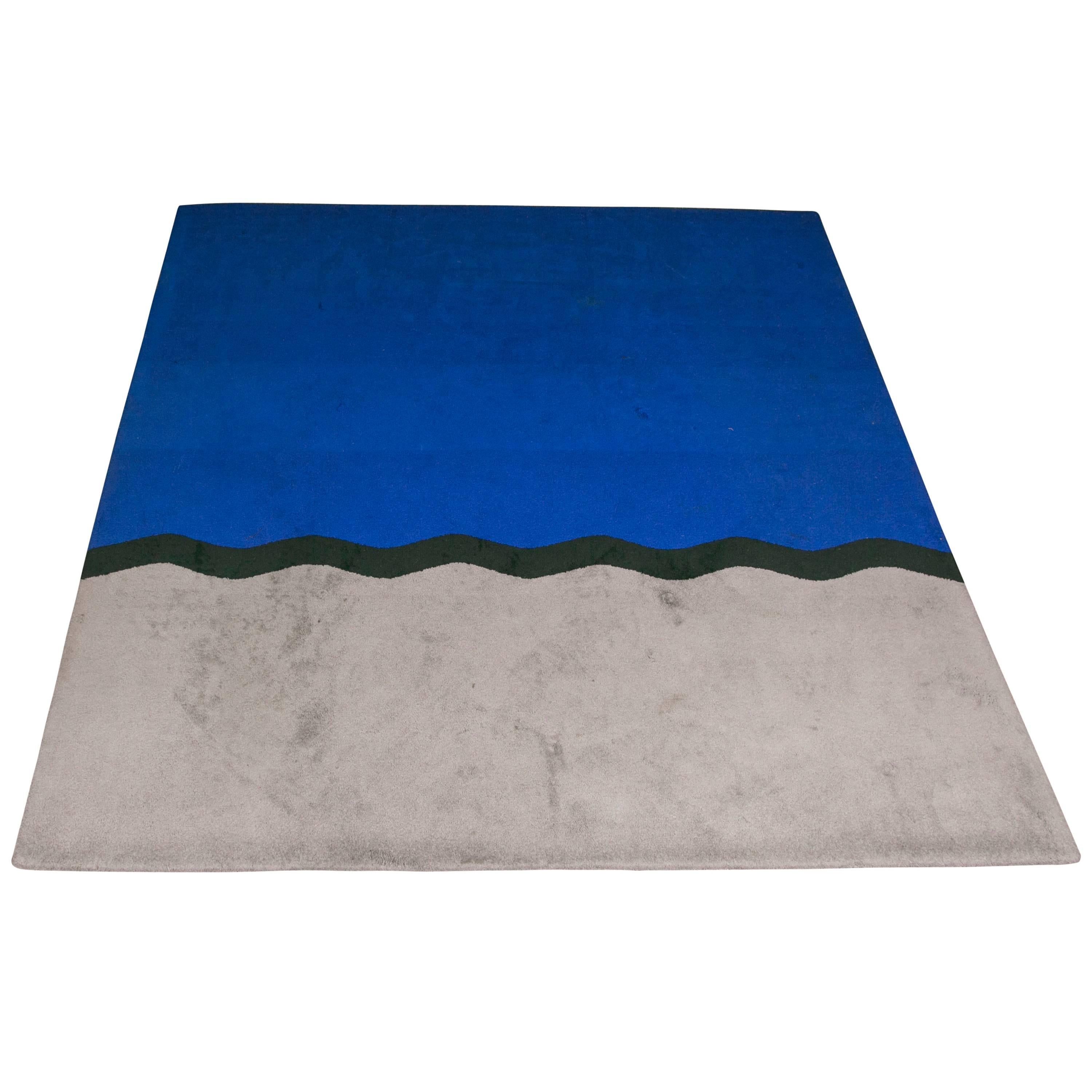 1980s Modernist Vintage Rug Tribute to Yves Klein Blue For Sale