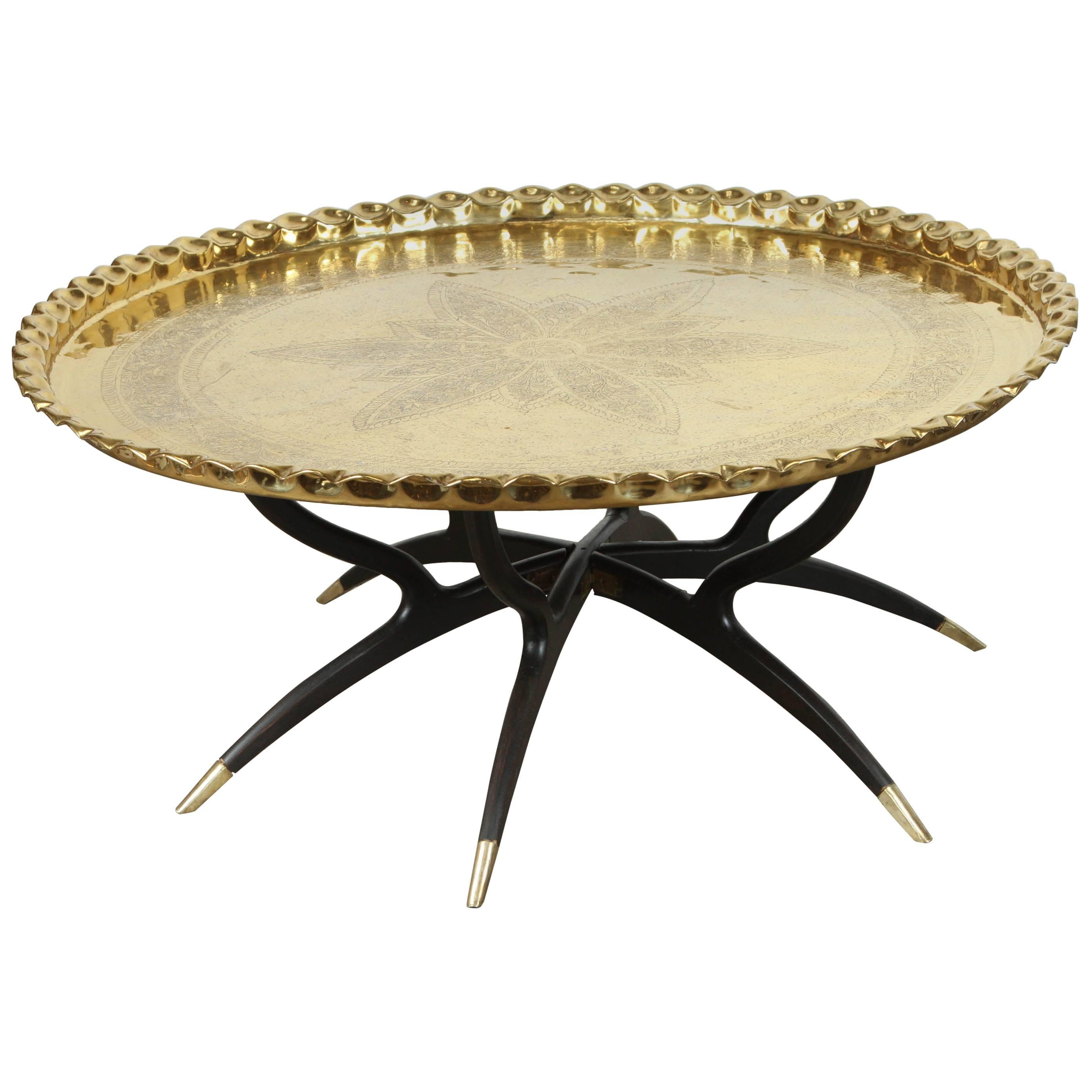 Large Polished Brass Tray Coffee Table on Spider-Leg