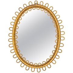 French Riviera Rattan Mirror, 1960s
