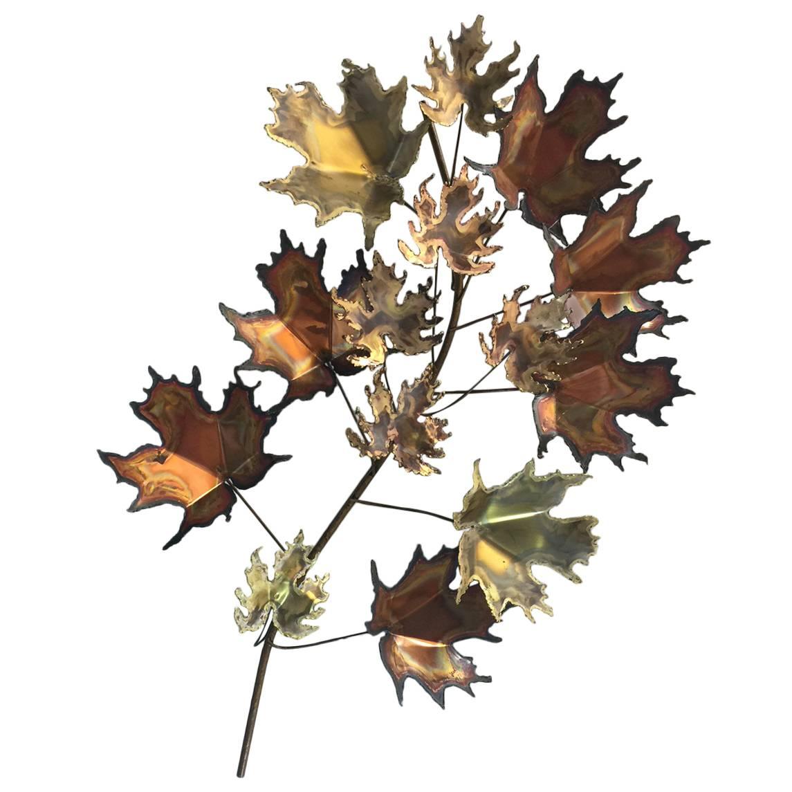 Curtis Jere Brass and Copper Maple Leaf Wall Sculpture For Sale