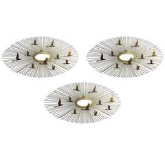 Brutalist Brass and Copper Sunburst in Style of Jere, Two Available 10