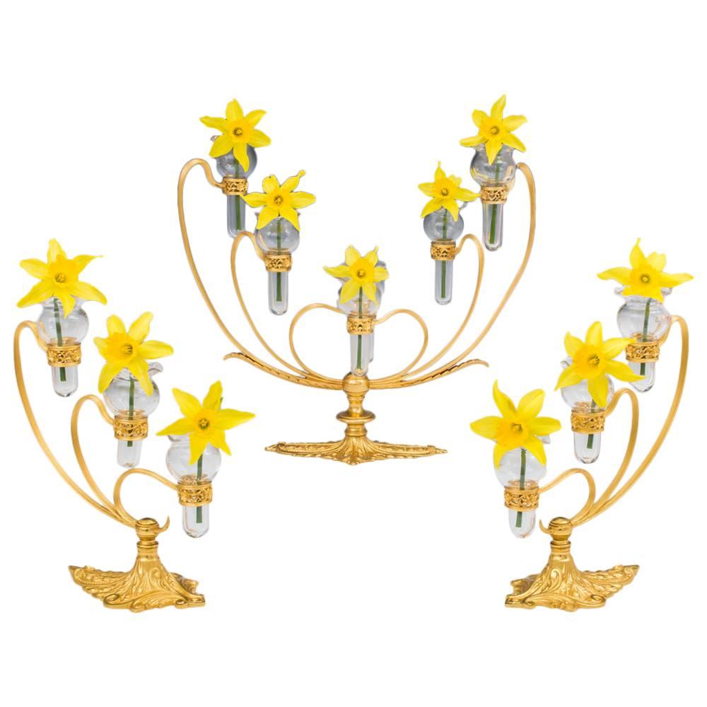 Victorian Ormolu-Mounted Posy Vase Garniture by F&C Osler