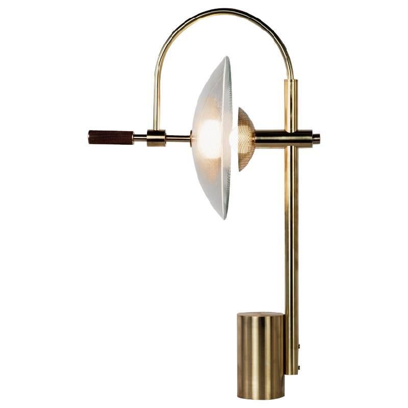 Aperture Table Lamp in Brass and Walnut For Sale