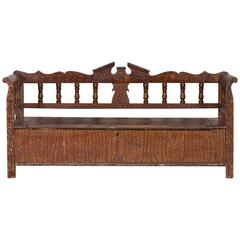 Hungarian Romanian Antique Painted Pine Bench, circa 1875