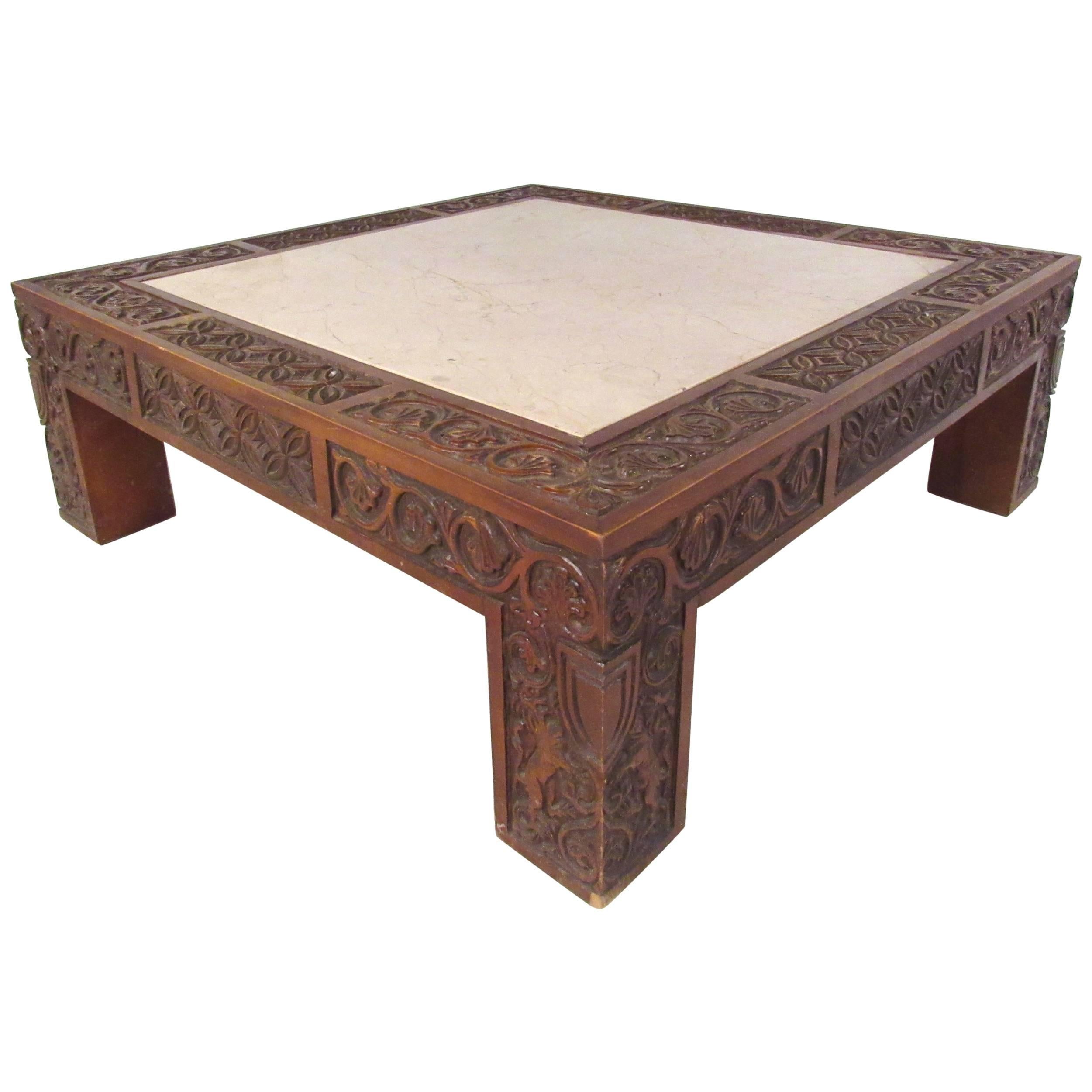 Elegance Table basse vintage à plateau de marbre en vente