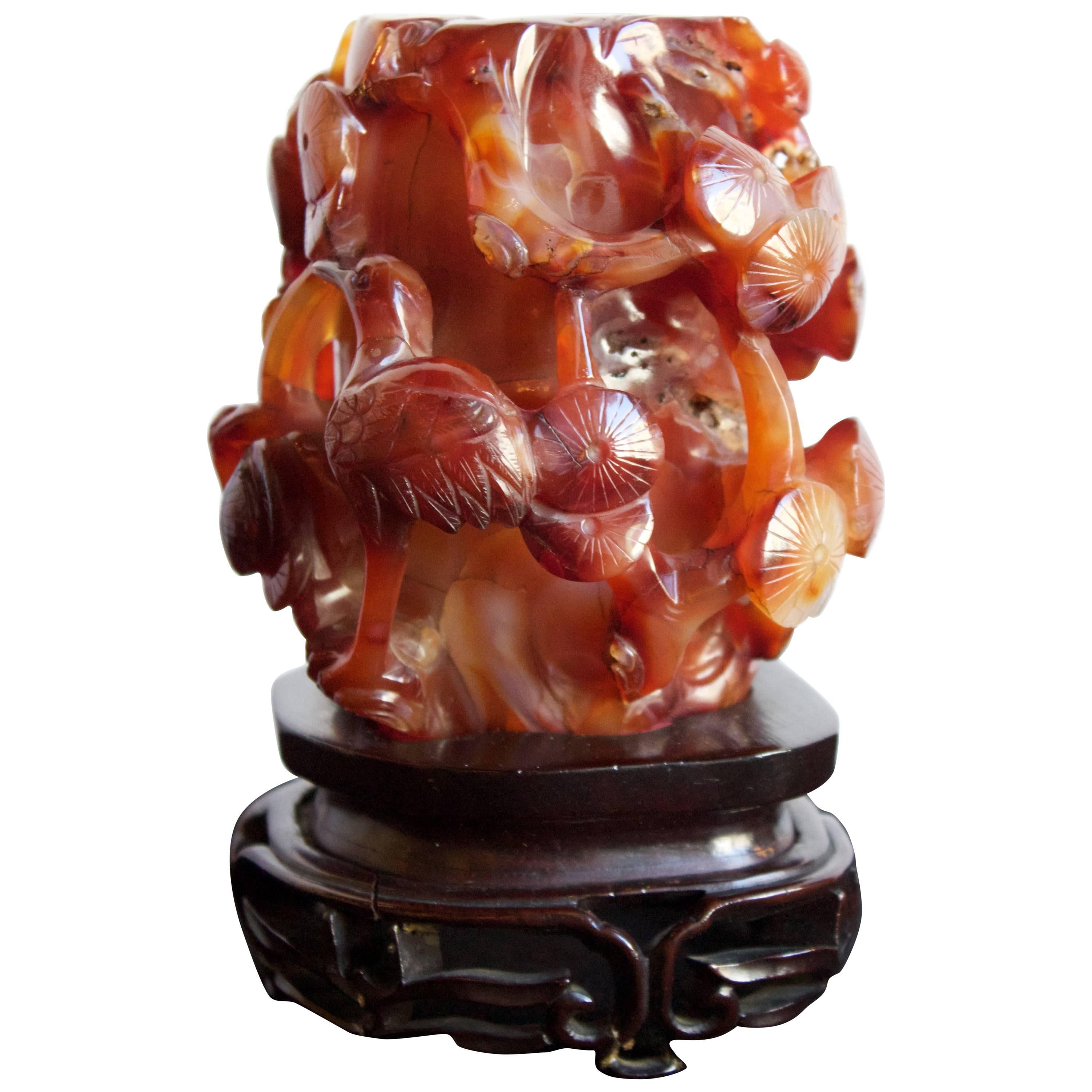 Chinese Carved Carnelian Brush Pot For Sale