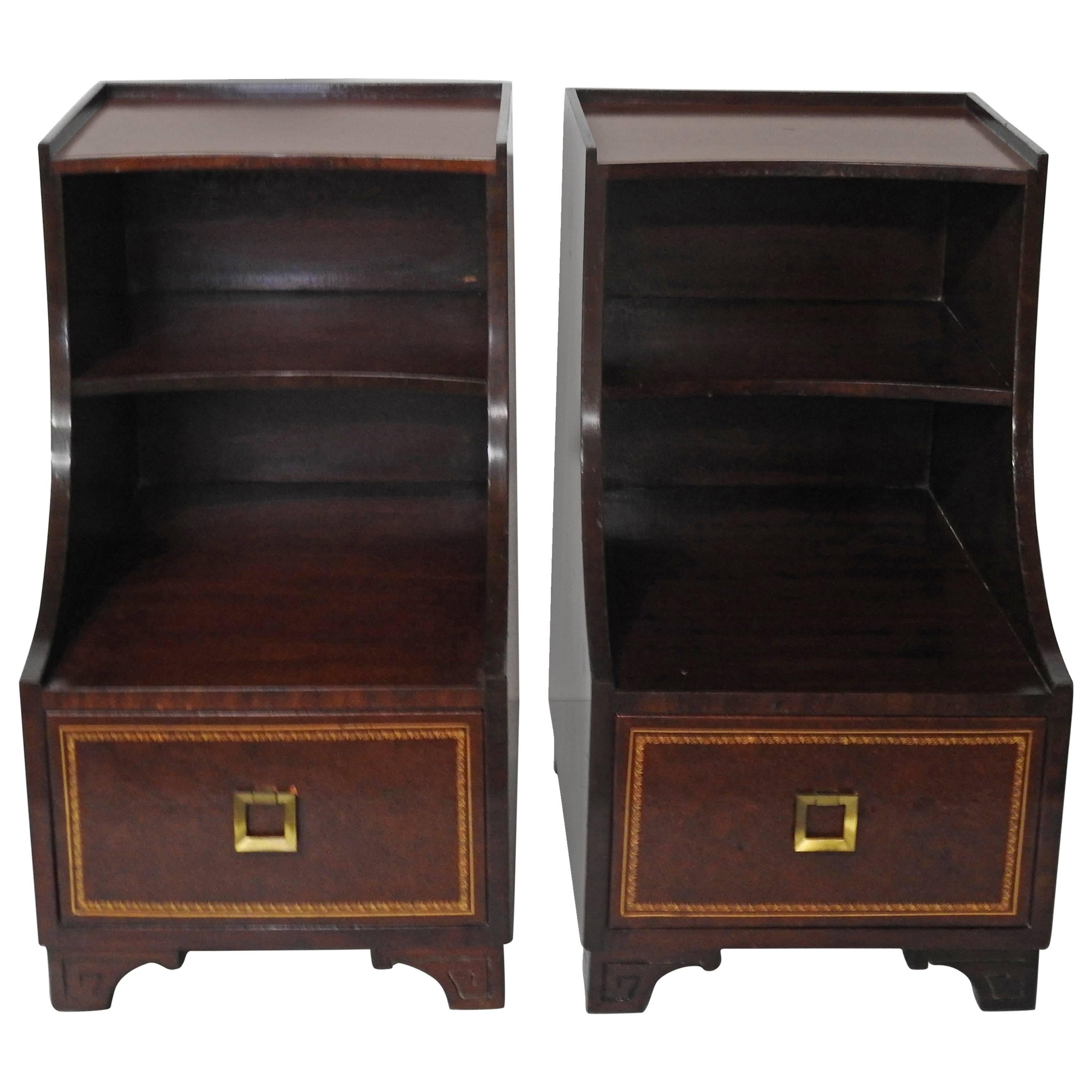 Pair of Classic Asian Modern Design Step End Tables in the Manner of James Mont For Sale