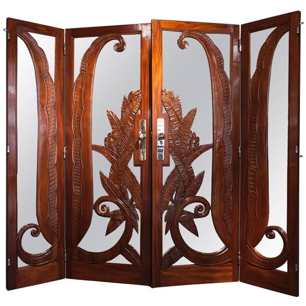 Pair of Art Deco Mirrored and Carved Doors, Paul Moreau-Vauthier, France, 1926