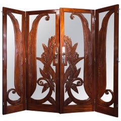 Retro Pair of Art Deco Mirrored and Carved Doors, Paul Moreau-Vauthier, France, 1926