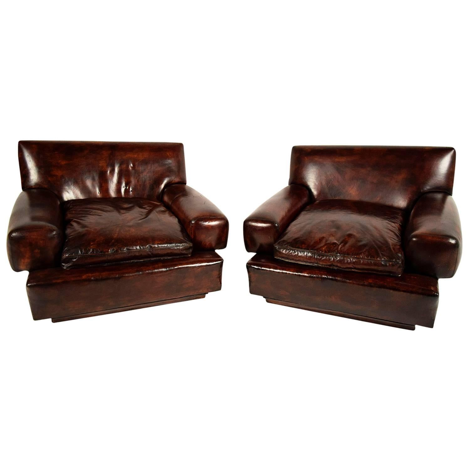 Pair of Vintage Club Leather Chairs 