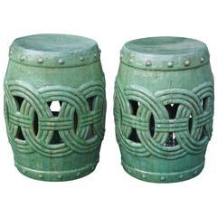 Pair of Large Vintage Glazed Chinese Terracotta Garden Seats 7