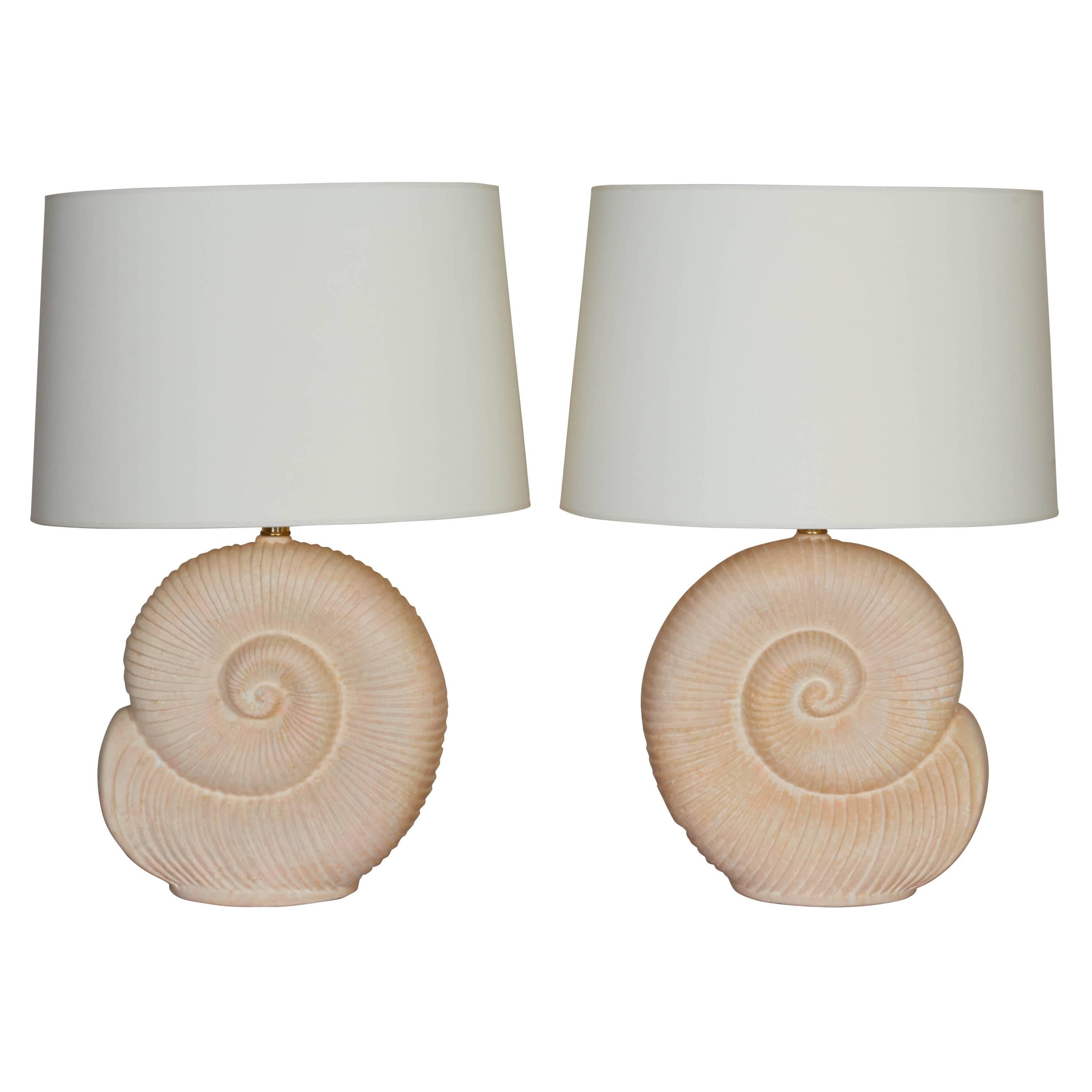 Pair of Plaster Nautilus Shell Lamps in the Style of Jean-Charles Moreux
