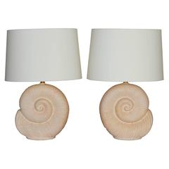 Pair of Plaster Nautilus Shell Lamps in the Style of Jean-Charles Moreux