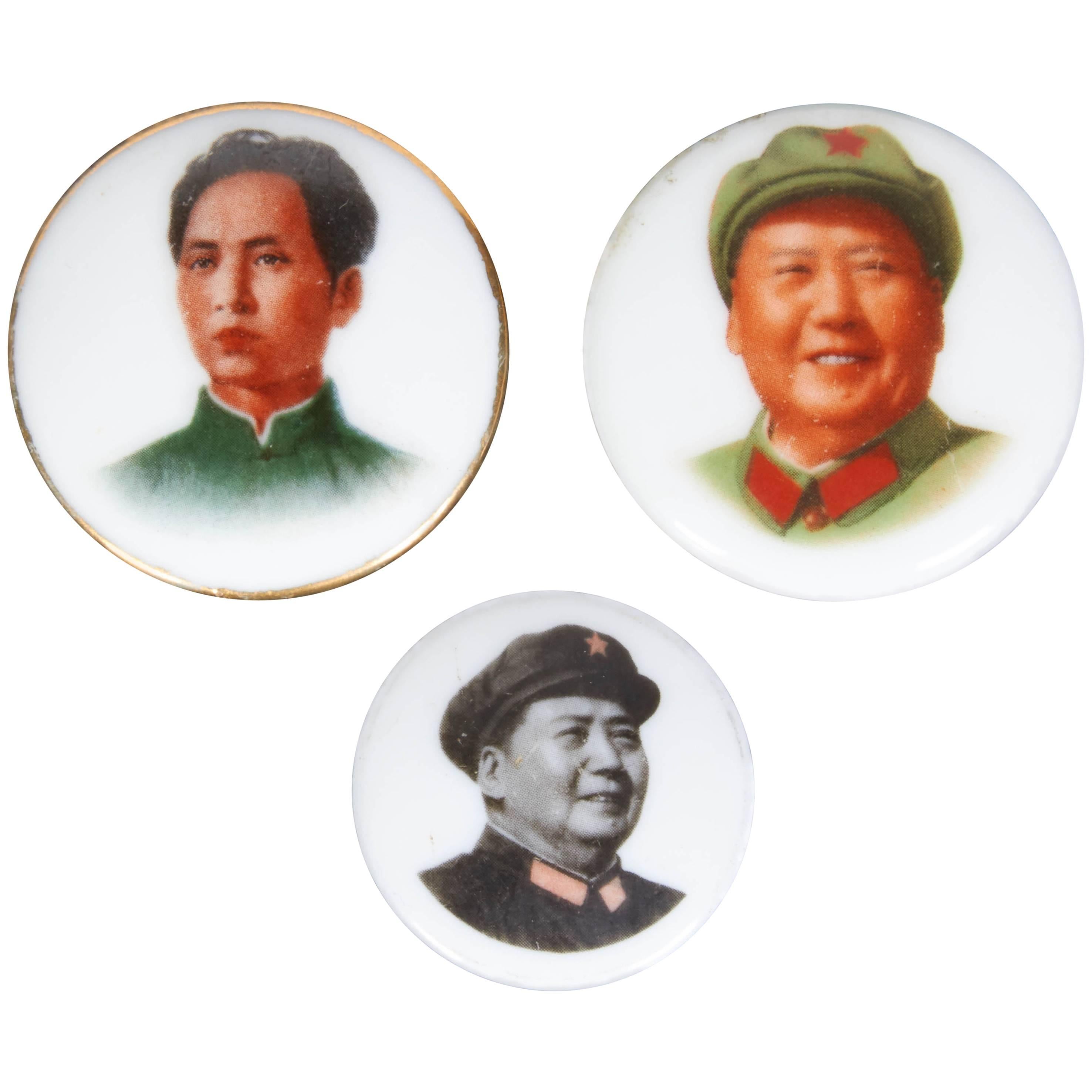 Cultural Revolution Porcelain Mao Pins For Sale