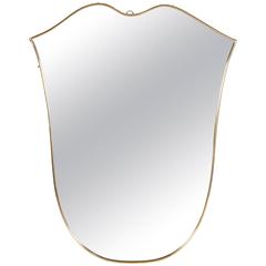 Italian 1950s Brass Frame Shield Shape Mirror