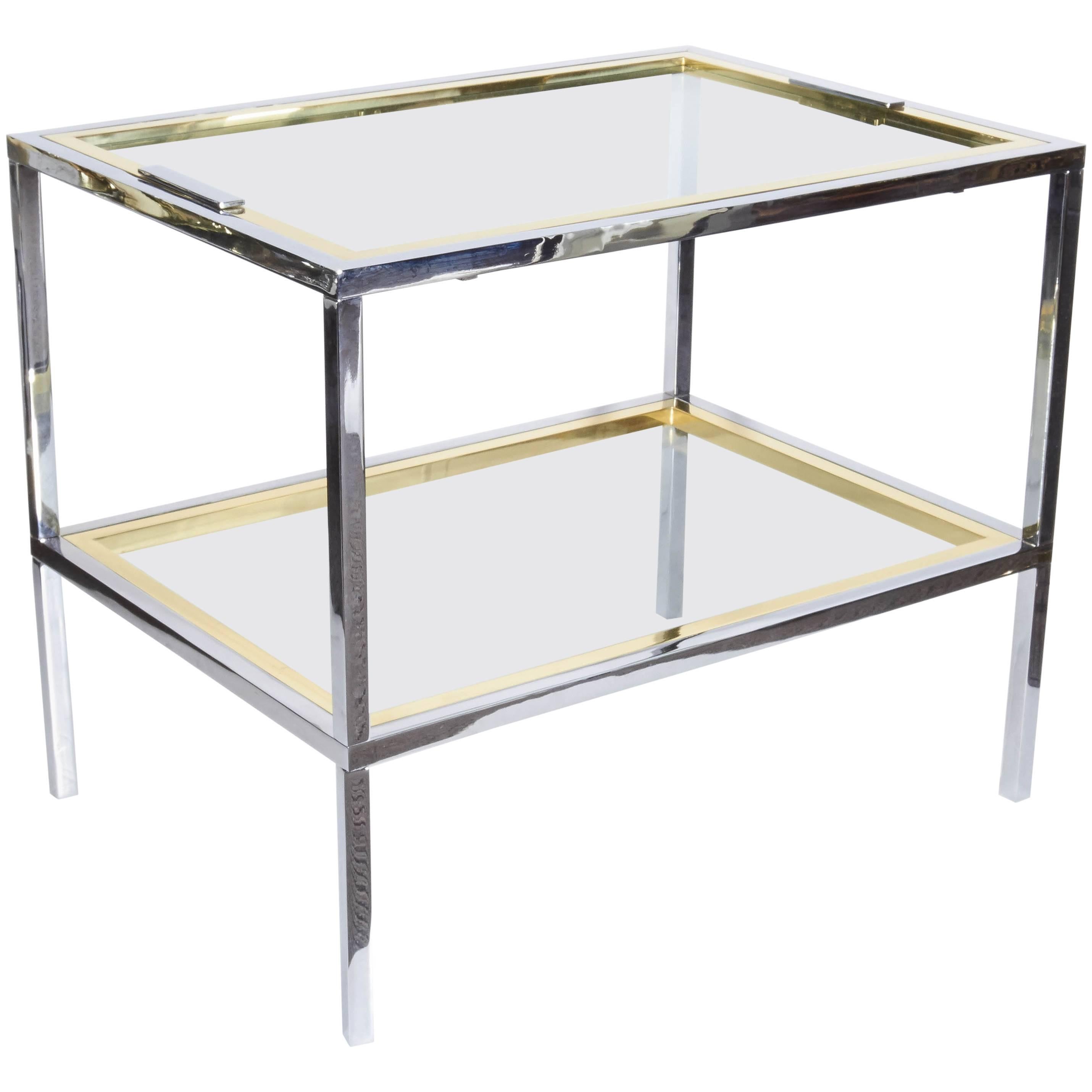 1970s Modern Italian Chrome, Brass and Glass Tray Table