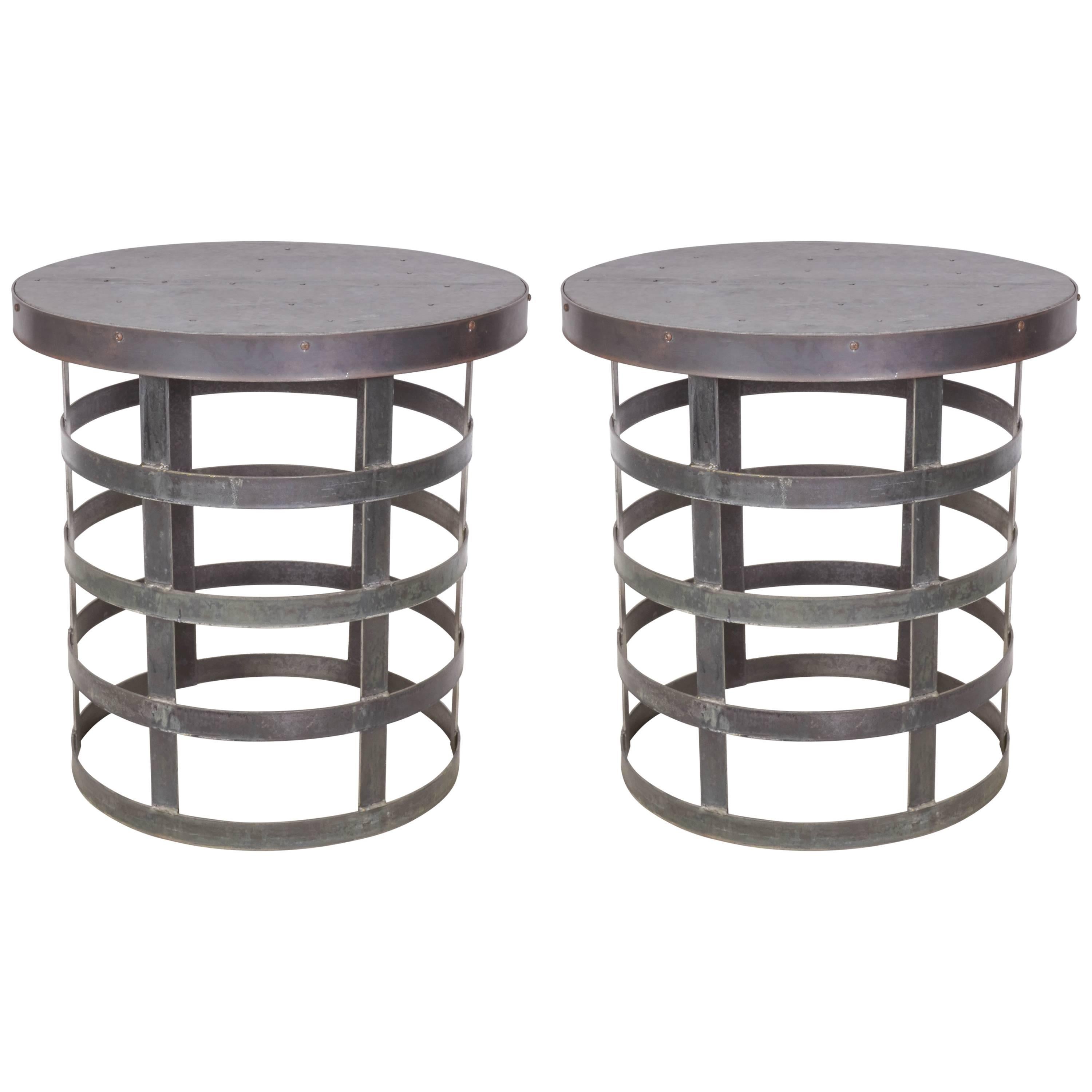 Pair of Rustic Tables Crafted in Galvanized Zinc