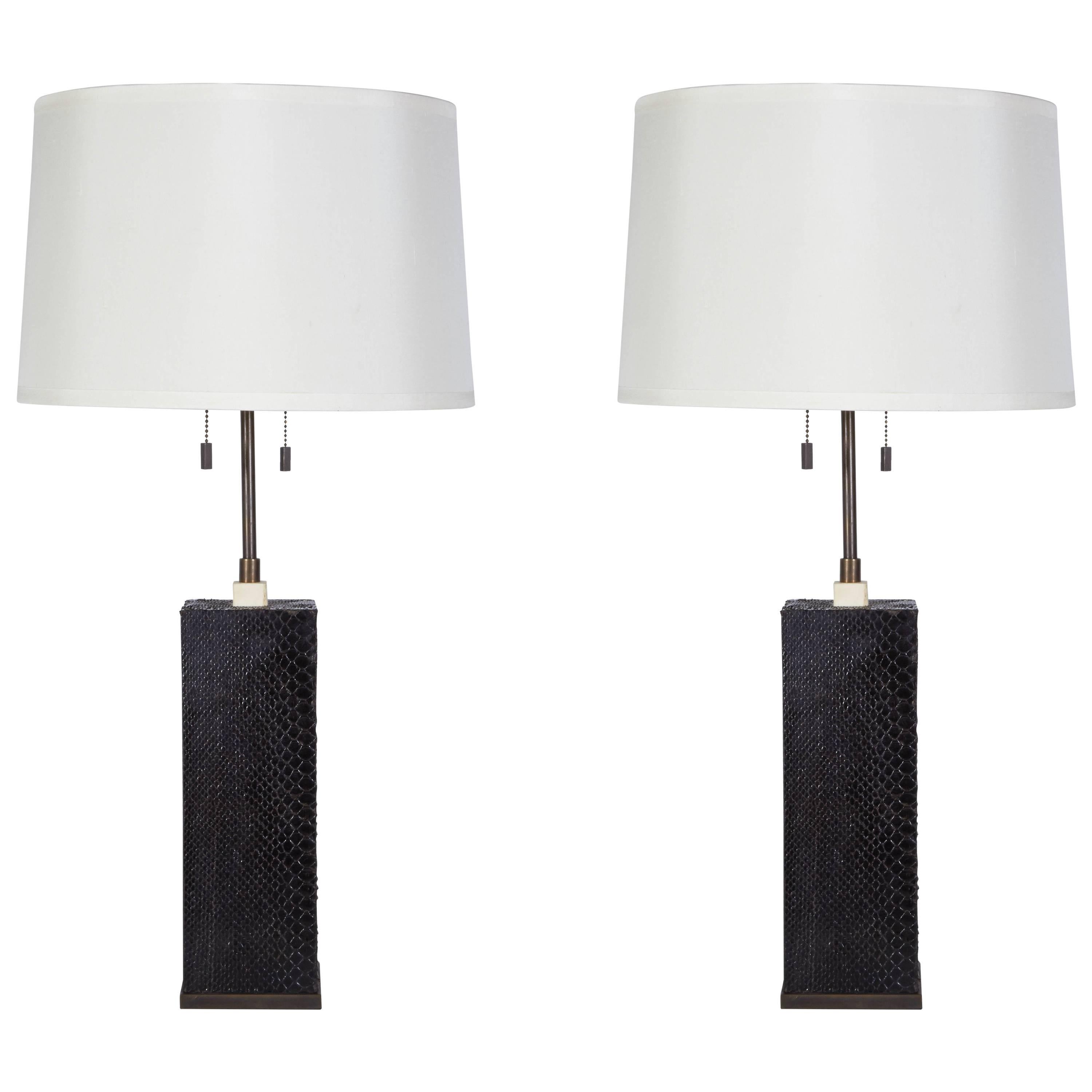 Pair of Lamps Finished in Snakeskin by R & Y Augousti, Paris For Sale
