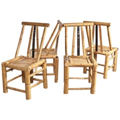 Real Bamboo Asian Dining Chairs Set of Four