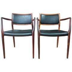 Pair of Rosewood and Leather Model 65 Dining Chairs by Niels Møller