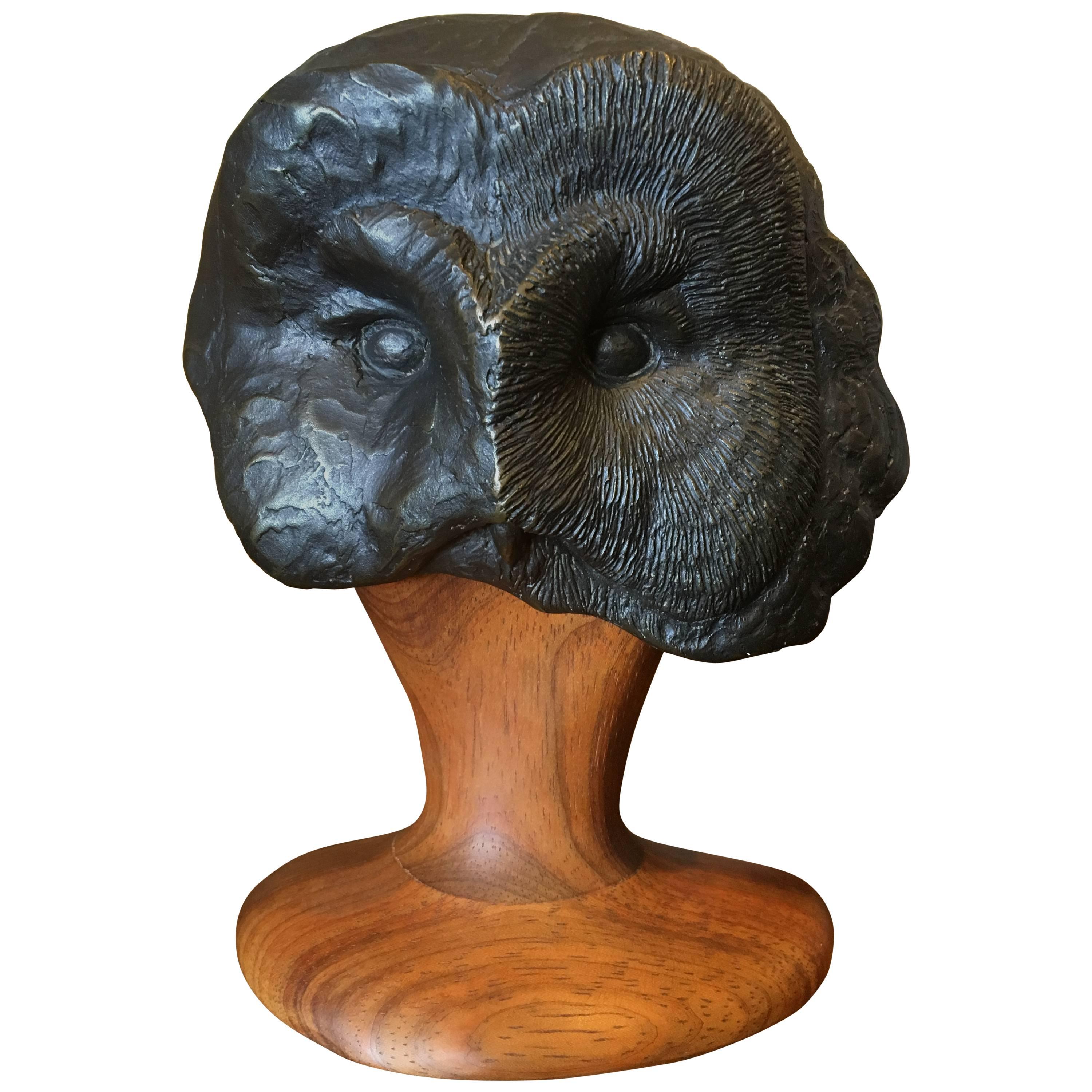 Grant Goltz Bronze and Wood Owl Sculpture For Sale
