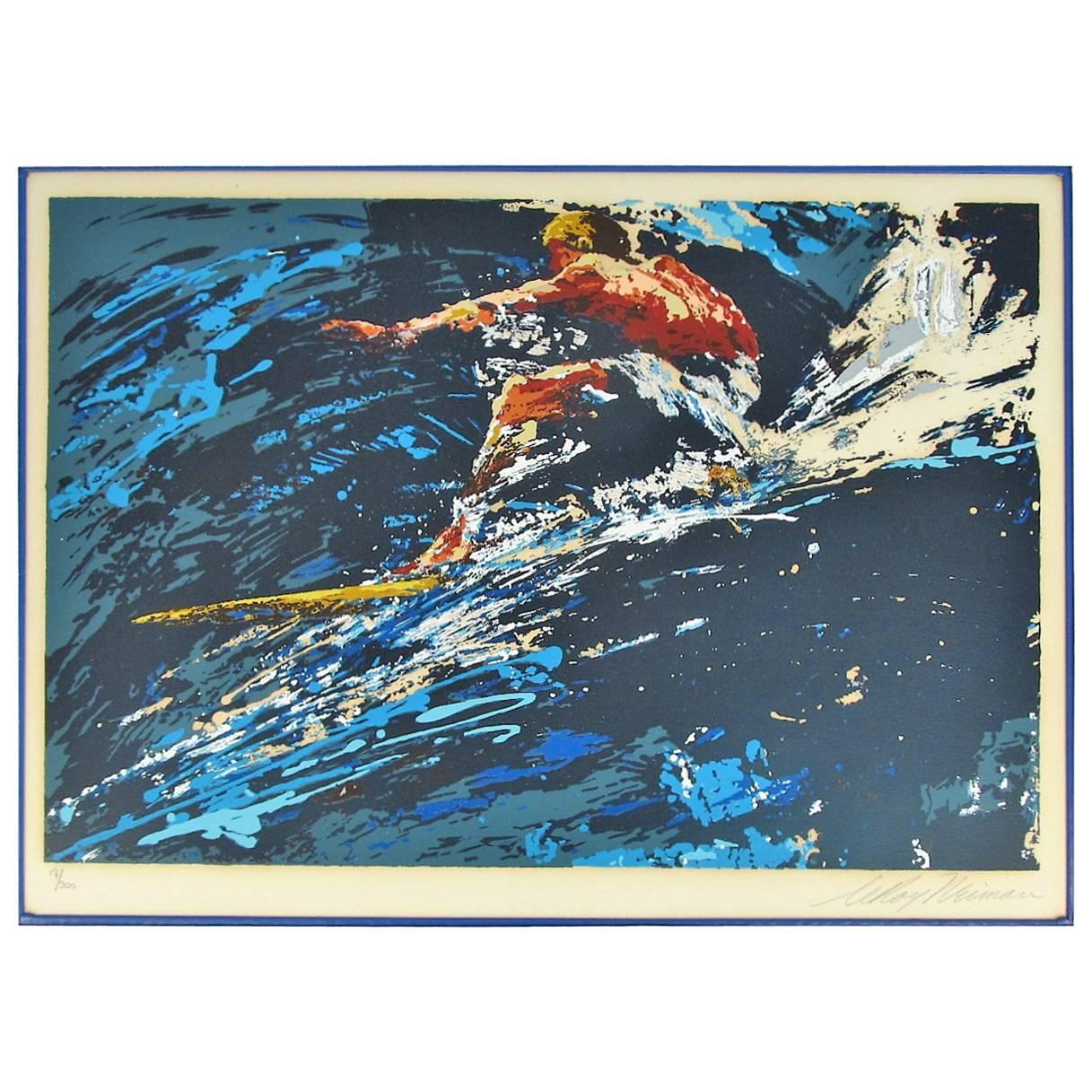Signed and Numbered 17/300 Leroy Neiman Serigraph "Surfer" 1973 For Sale