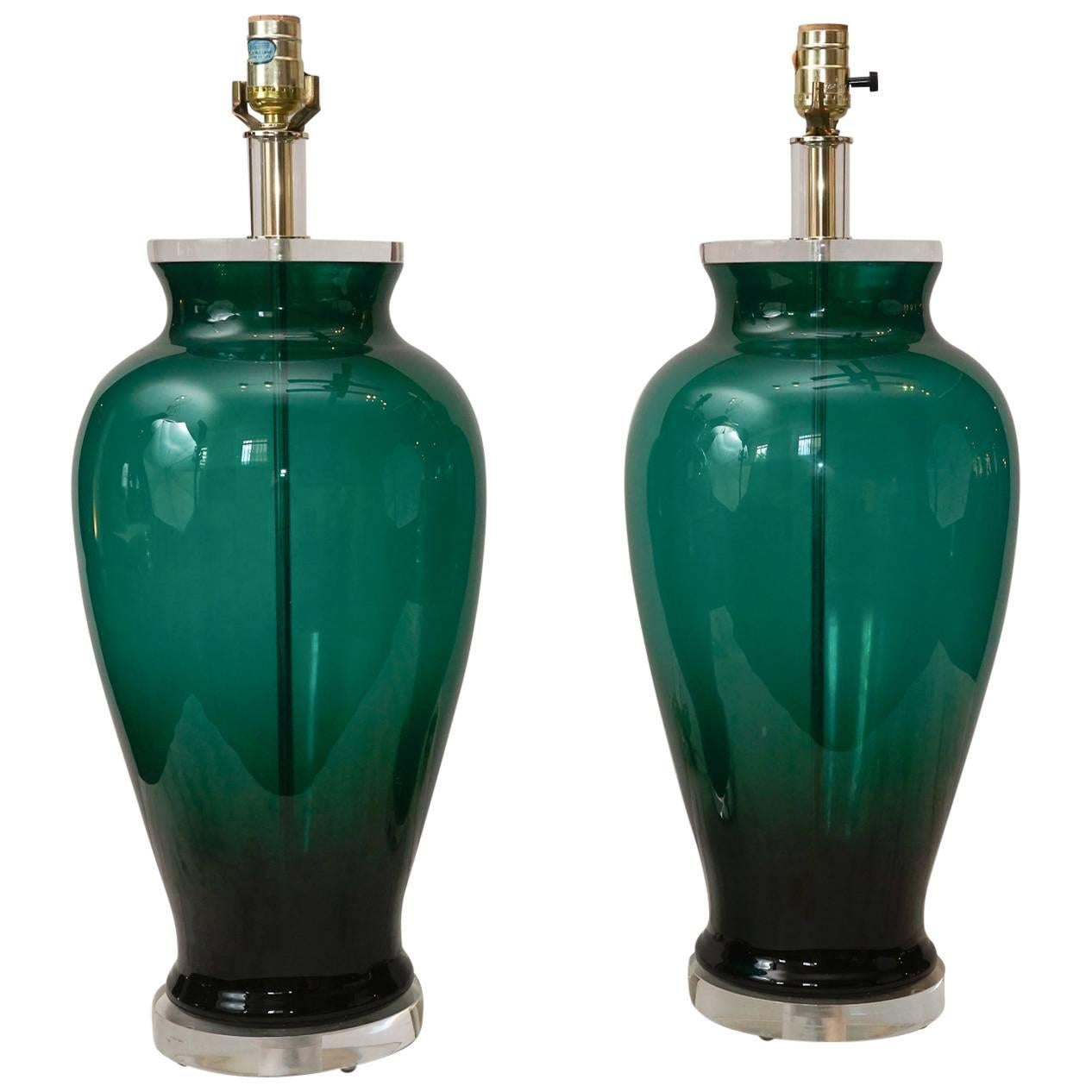Pair of Blenko Style Lamps For Sale