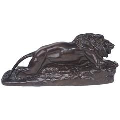 "Lion Stalking Its Prey" Late 19th Century Bronze