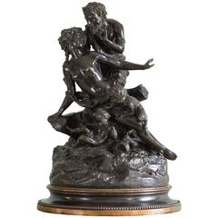 Sculpture en bronze d'une nymphe:: d'un satyre et d'une putti d'après Clodion