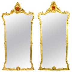Antique Victorian Pair of French Giltwood Pier Mirrors 19th c