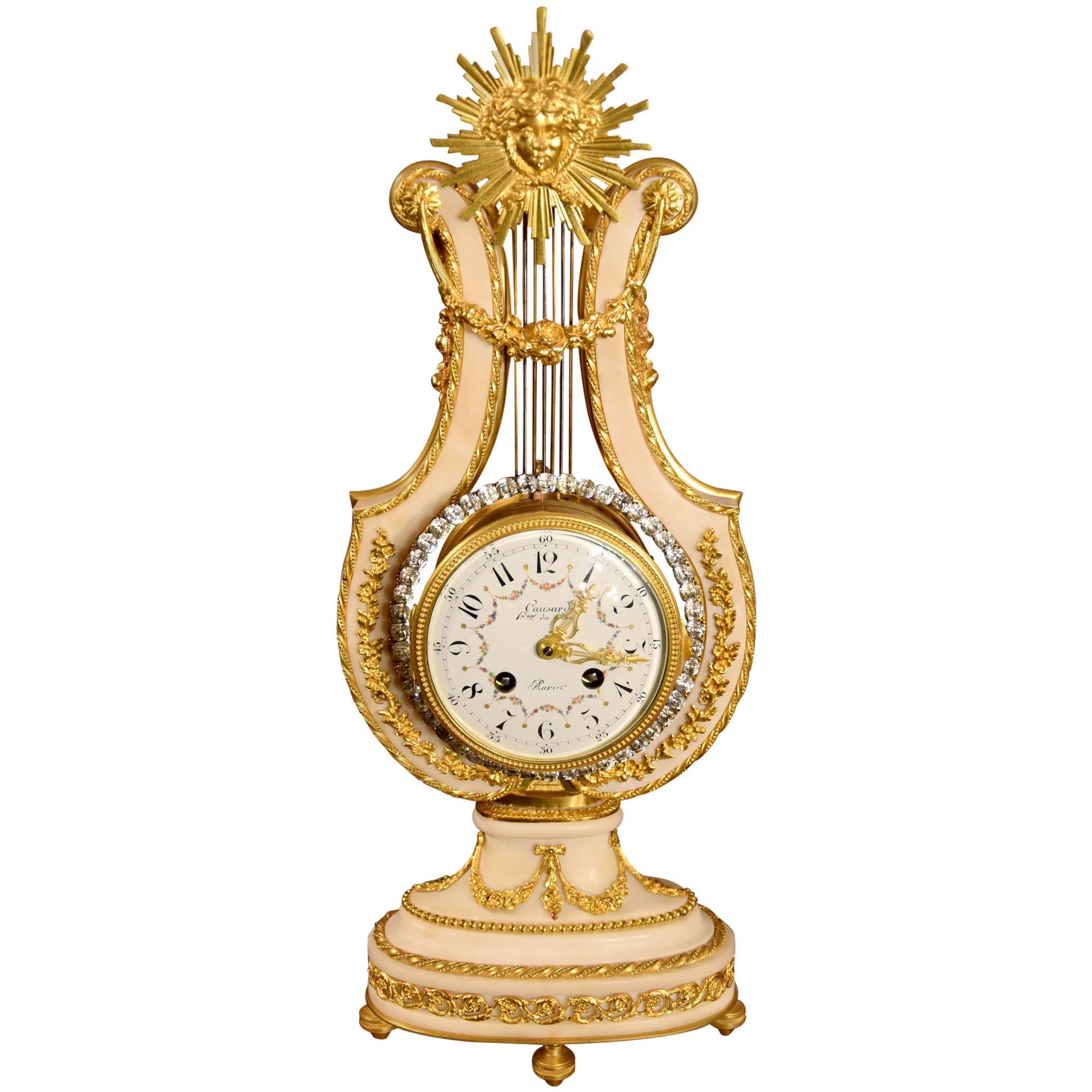 Good French White Marble and Ormolu Mantel Clock For Sale