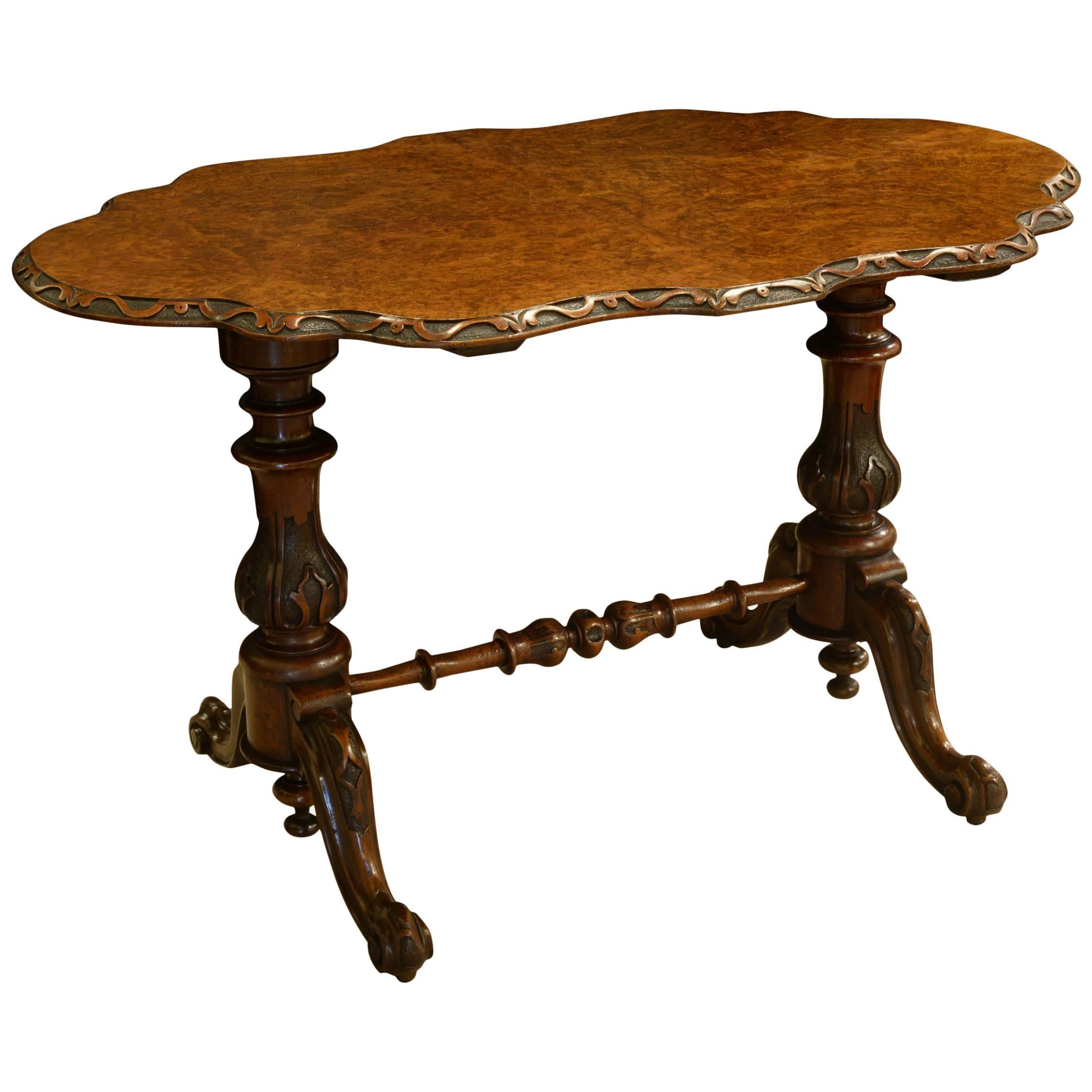 Burr Walnut Victorian Stretcher Table