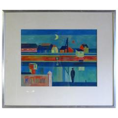 Gouache on Paper by Dirk Breed, View on the Typical Dutch Village Kolhorn, 1960