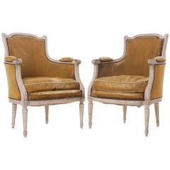 Pair of French 19th Century Louis XVI Painted Bergères 2